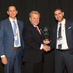 Eyal Elyashiv (at left), and Amir Elichai (at right), CEO and Founder of Carbyne and Reporty Homeland Security, receiving Carbyne’s 2017 ‘ASTORS’ Leadership & Innovation in Homeland Security Award at ISC East.