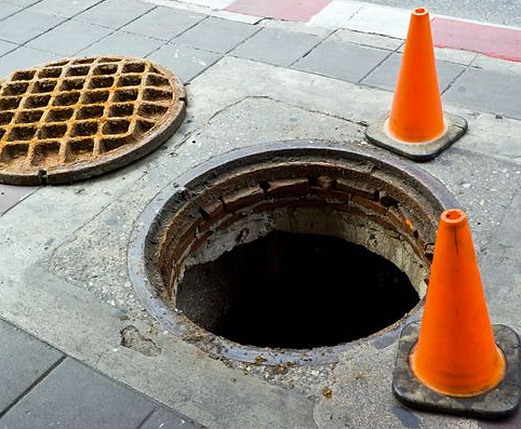 Unmonitored manhole/vault covers pose significant vulnerability access points to sensitive governmental areas & critical infrastructure locations for physical attack, frequently missed in perimeter protection strategies, as evidenced for example, by the Metcalf attack (Image courtesy of Cleveland Electric Labs)