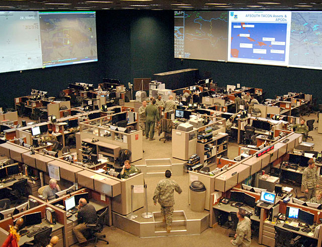 Personnel provide command and control information at an Air and Space Operations Center, AOC WS (U.S. Air Force photo, Master Sgt. Eric Petosky)