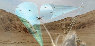DARPA’s Mobile Force Protection (MFP) program seeks to develop novel, flexible, and mobile defense systems and component technologies to improve real-time protection of ground and maritime convoys against various small unmanned aircraft system (sUAS) threats and tactics (Image courtesy of DARPA)