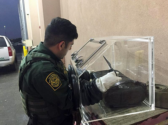 A Border Patrol Agent tests suspected narcotics at the Laredo North Border Patrol Station