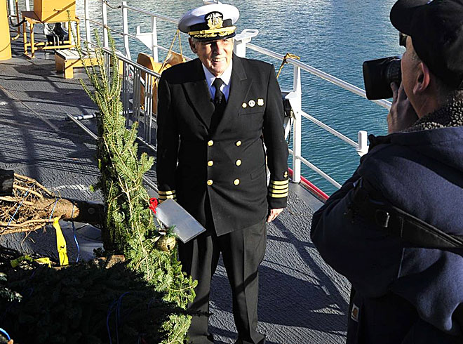 Captain Dave Truitt, founder of the Chicago's Christmas Ship Committee, is interviewed on local FOX morning show. (Image courtesy of the U.S. Coast Guard Great Lakes)