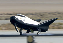 The Dream Chaser lands after a successful Free-Flight test on November 11, 2017