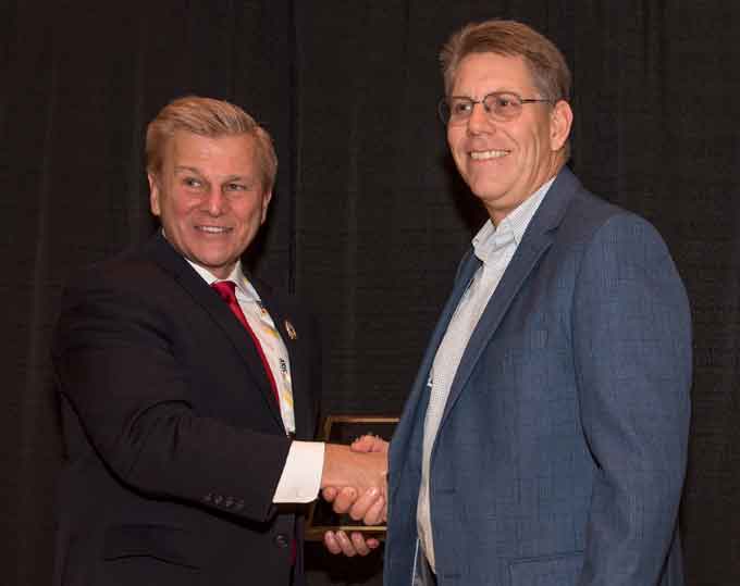 McKay Lundgren, SOS President, being honored with the company's 2017 'ASTORS' Homeland Security Award at ISC East.