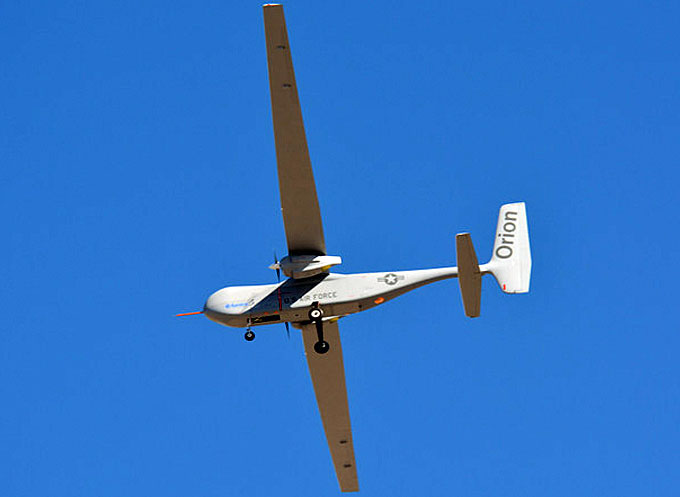 Aurora’s Orion Ultra Long Endurance UAS is a twin-engine high performance UAS that can stay aloft over 100 hours at a time with payloads in excess of 1,000 pounds.