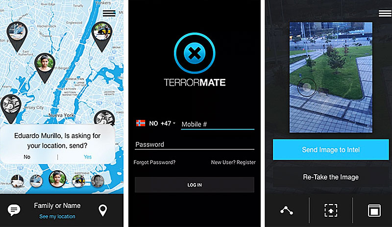 TerrorMate™, a proprietary mobile application developed by TerrorTech, is a structured mobile real time intelligence system that relays alerts and safety instructions during a terror attack, terror alert, or mass-shooting event.