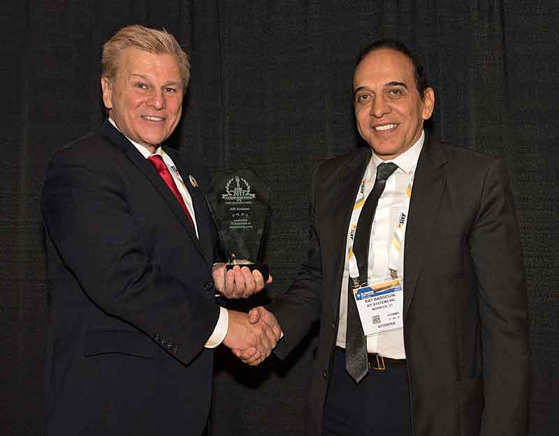 Dr. Ray Bassiouni, president and CEO of ATI Systems, accepting the 2017 Platinum ‘ASTORS’ Excellence in Homeland Security for ATI's Commitment to Leadership & Innovation.