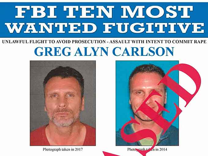 Case Update: Greg Carlson was located in Apex, NC, on Feb. 13, 2019, where he was then shot and killed while law enforcement was attempting to take him into custody. (Courtesy of the FBI)