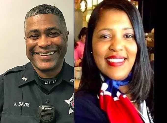 Bellwood police officer James Davis Sr. and his wife, Diva Jeneen Davis. (Images courtesy of Facebook and Twitter)