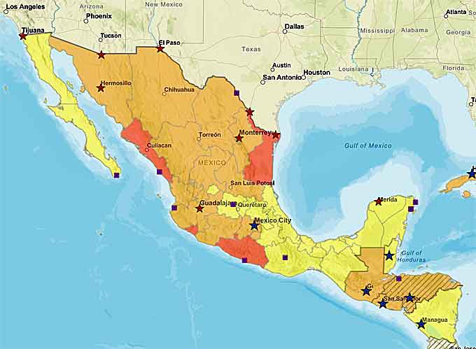 travel advisory mexico 2023 map