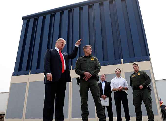 President Donald Trump views prototypes for his long-promised border wall. US Customs and Border Protection picked eight proposals for construction along the San Diego border, which have been tested in a real-world environment.