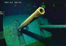 Ship Famous for "Fighting Sullivan Brothers" Discovered on Saint Patrick's. Pictured here, twin five-inch guns from port side of the USS Juneau. (Image courtesy of of Paul G. Allen)