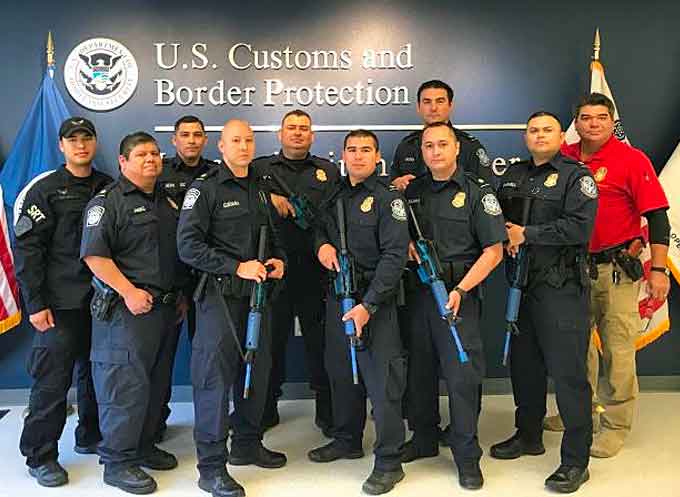 CBP officers from Laredo Port of Entry recently participated in an active shooter response training. Weapons depicted are training weapons that utilize non- lethal ammunition for scenario-based training.