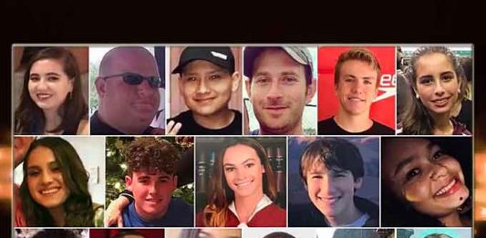 Honoring the Lives Lost in the Parkland High School Shooting: Peter Wang, Nicholas Dworet, Aaron Feis, Luke Hoyer, Alaina Petty, Jamie Guttenberg, Alex Schachter, Martin Duque, Alyssa Alhadeff, Helena Ramsay, Scott J. Beigel, Joaquin Oliver, Cara Loughran, Meadow Pollack, Gina Montalto, Chris Hixon and Carmen Marie Schentrup. (Courtesy of YouTube)