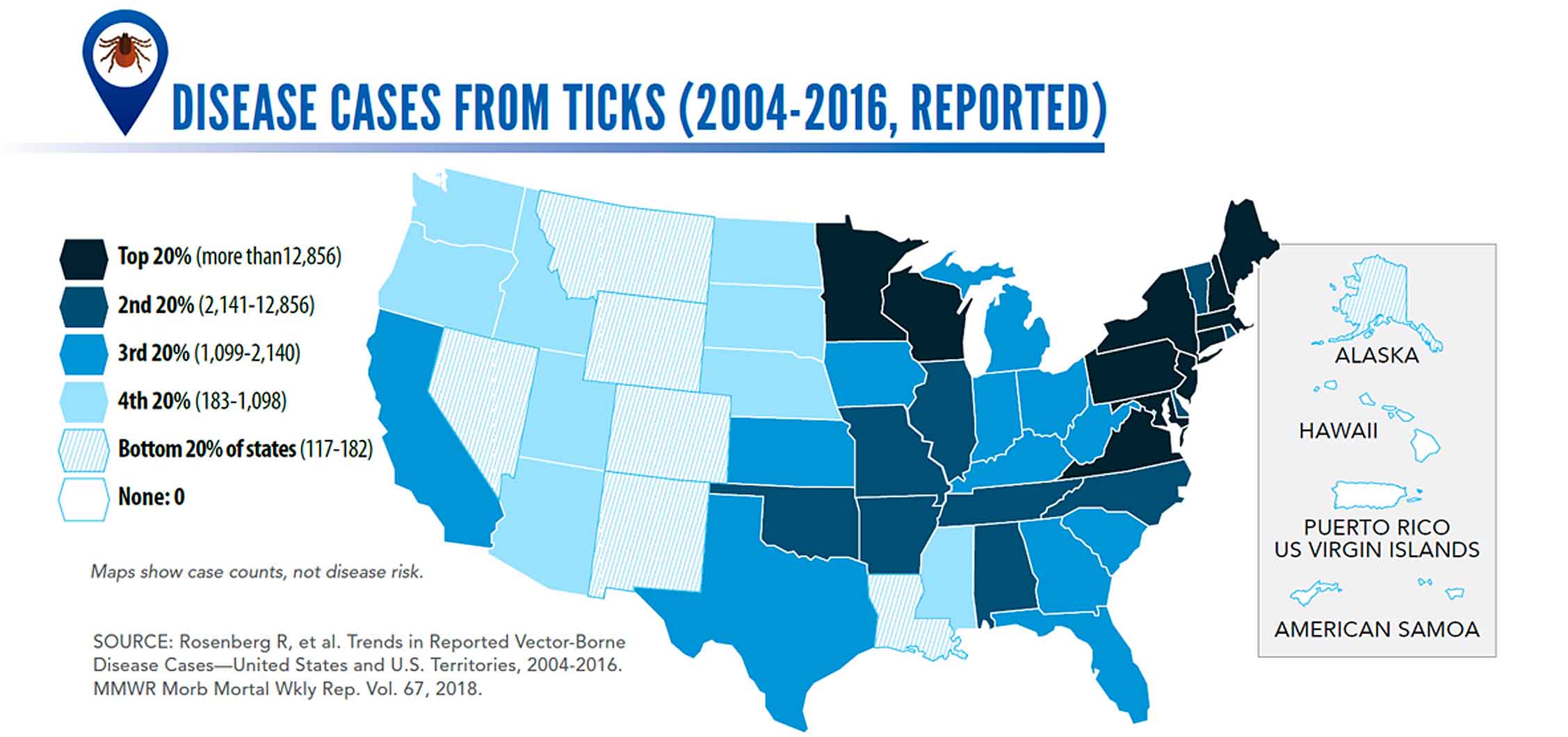 Disease cases from ticks (2004-2016, reported) (Courtesy of Vital Signs)