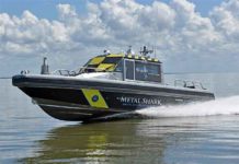 A SHARKTECH-equipped 38 Defiant autonomous vessel testing near Metal Shark’s Jeanerette, Louisiana headquarters in preparation for its public debut at MACC 2018.