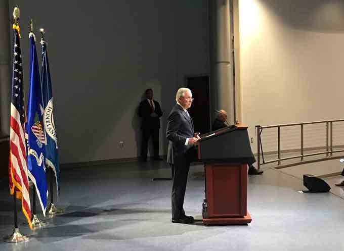 “You and your brothers and sisters are in every corner of America, working 24 hours a day to courageously and faithfully protect this nation and our people. We are proud of you.” - AG Sessions delivers remarks to FBI, ATF, BOP, and U.S. Marshals student classes at FLETC. (Courtesy of FLETC)