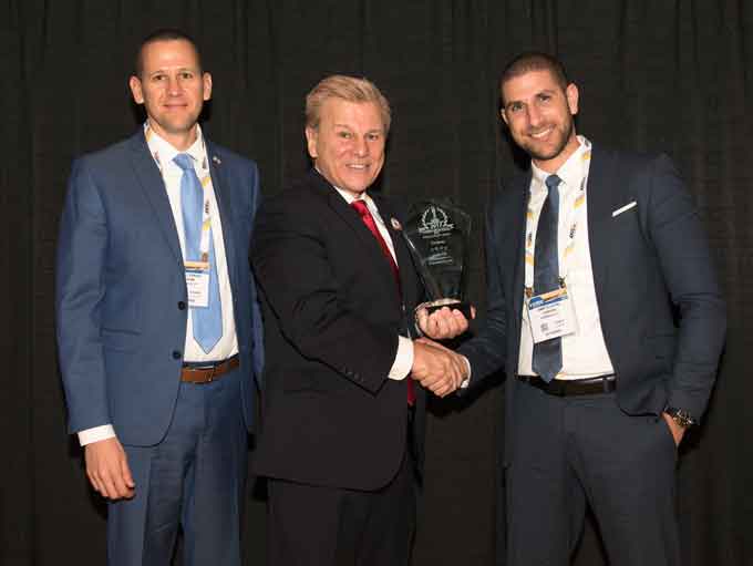 Eyal Elyashiv, Carbyne COO (left), and Amir Elichai, CEO (right), receiving the 2017 ‘ASTORS’ Leadership & Innovation in Homeland Security Award at ISC East