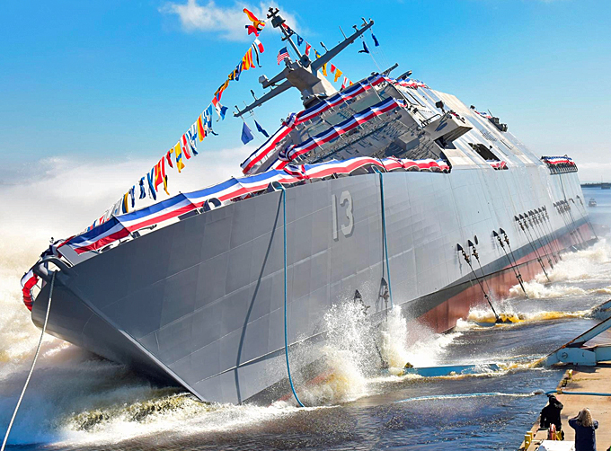 The future USS Wichita was formally christened and launched into the Menominee River on On Sept. 17, 2016. (Courtesy of Lockheed Martin)