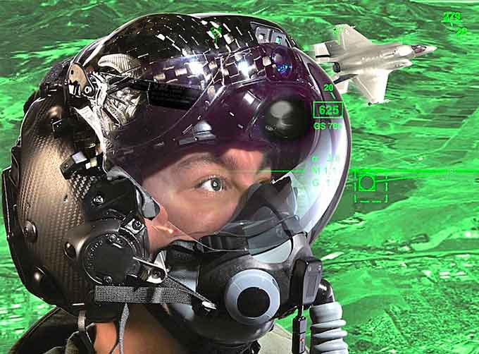 Combat avionics experts at Rockwell Collins-ESA Vision Systems in Fort Worth, Texas, will provide the U.S. Navy with 120 head-up helmet-mounted displays for high-performance jet fighter-bombers. (Courtesy of Rockwell Collins)