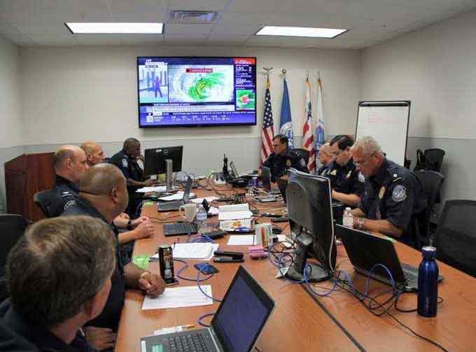A similar CBP Incident Command, this one in Norfolk, VA, monitoring Hurricane Florence in September. (Courtesy of CBP)