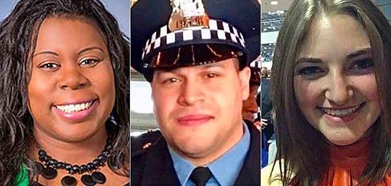 Dr. Tamara O’Neal, Chicago Officer Samuel Jimenez, and Pharmacy Resident Dayna Less were killed in the shooting.(Courtesy of Franciscan Health, The Chicago Police Department and Facebook)