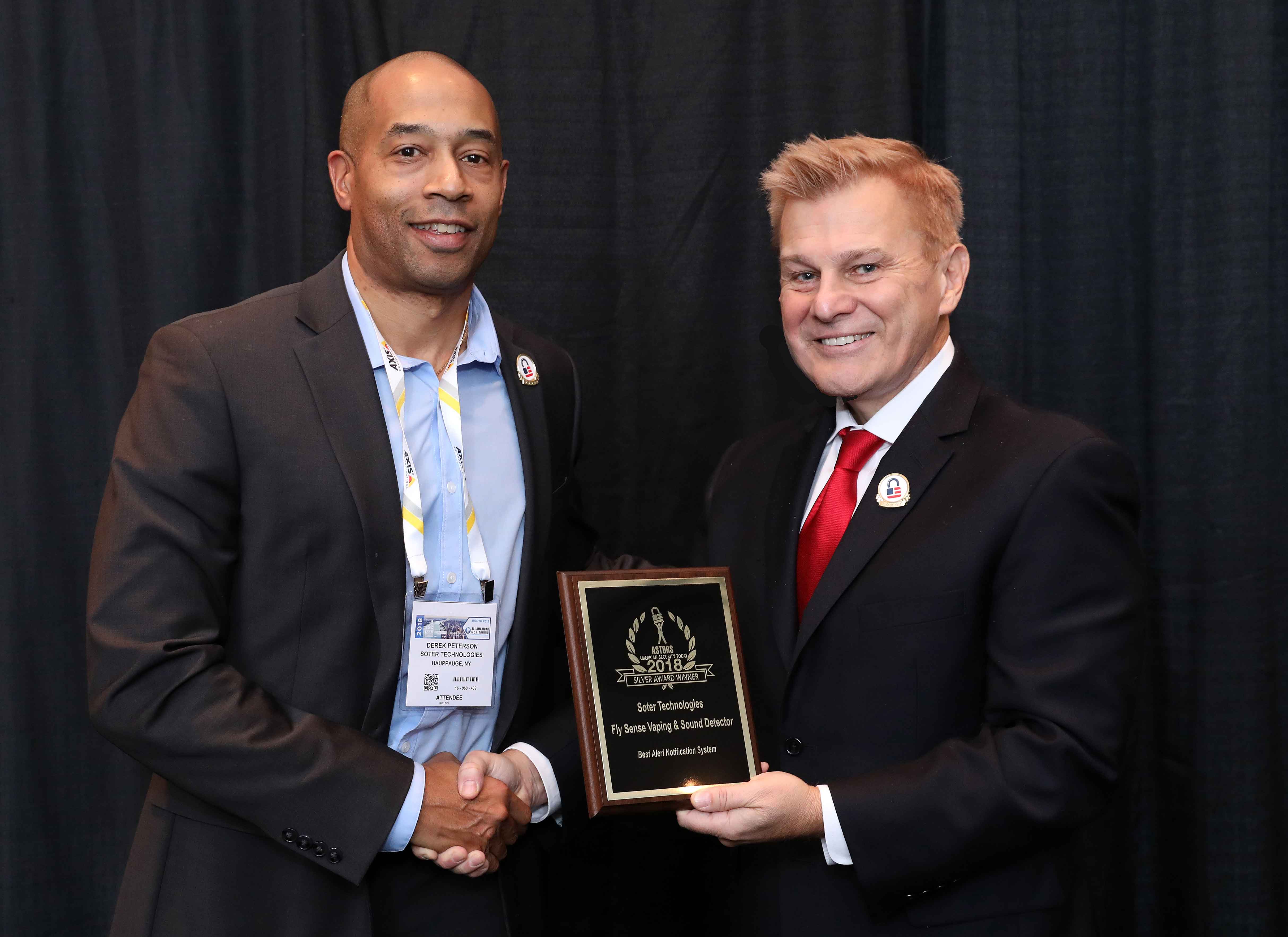 Derek Peterson, CEO, accepting the company's 2018 'ASTORS' Award at ISC East