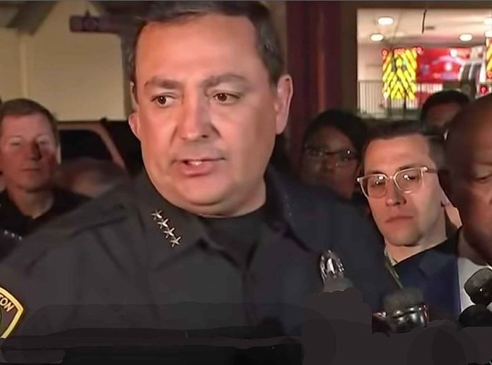 Houston Police Chief Art Acevedo says four of the officers were shot while trying to serve a search warrant for narcotics. Two suspects are dead. (Courtesy of YouTube)