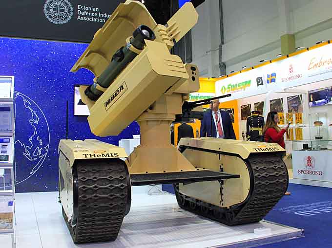 MBDA and Milrem Robotics unveil the world’s first anti-tank UGV which integrates the Milrem THeMIS (Tracked Hybrid Modular Infantry System) unmanned ground vehicle with the MBDA IMPACT (Integrated MMP Precision Attack Combat Turret) system fitted with two MMP 5th generation battlefield engagement missiles and a self-defense machine gun.