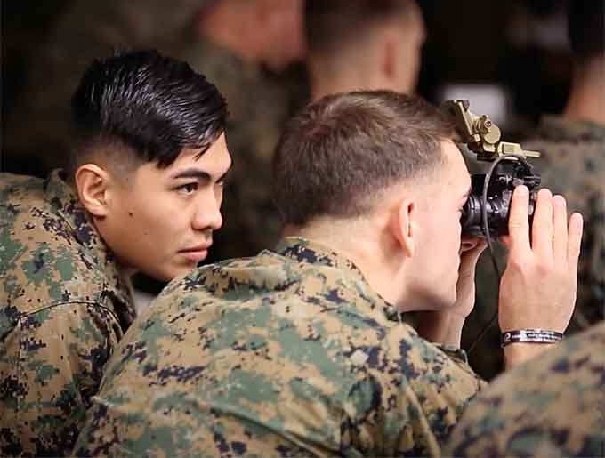 Marines took delivery of the Squad Binocular Night Vision Goggles during new equipment training in December 2018 at Camp Lejeune, N.C. (Courtesy of the US Marine Corps, by Joseph Neigh and YouTube)