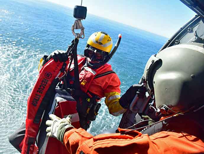 A U.S. Coast Guard crew, a vital component of SARSAT, conducts ocean search and rescue training. (Courtesy of the USCG)