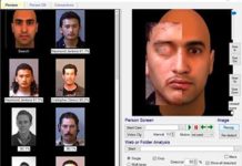 Full Face Recognition Face Forensics (f2) is a highly advanced face recognition system that is designed to work with the embedded or linked face images in your existing database, be it SQL Server, Oracle, or DB2. Pictured here, a partial face overlaid on the template (one eye is visible). Results against 5000 face database. (Courtesy of Face Forensics)