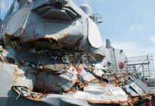 Early on 17 June 2017, the United States Navy destroyer USS Fitzgerald collided with a Philippine-flagged container ship, about 80 nautical miles southwest of Tokyo, Japan, killing seven sailors, Fire Controlman 2nd Class Carlosvictor Ganzon Sibayan, Gunner's Mate Seaman Dakota Kyle Rigsby, Fire Controlman 1st Class Gary Leo Rehm Jr., Sonar Technician 3rd Class Ngoc T Truong Huynh, Gunner's Mate 2nd Class Noe Hernandez, Yeoman 3rd Class Shingo Alexander Douglass, Personnel Specialist 1st Class Xavier Alec Martin. (Courtesy of the US Navy)