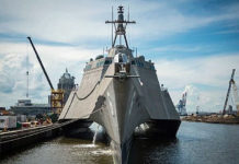 The LCS class consists of two variants, the Freedom variant and the Independence variant, designed and built by two industry teams. The Freedom variant team is led by Lockheed Martin in Marinette, Wisconsin (for the odd-numbered hulls). The Independence variant team is led by Austal USA in Mobile, Alabama, (for LCS 6 and subsequent even-numbered hulls). Pictured here, An independence-class littoral combat ship similar to the USS Oakland. (Courtesy of Austral USA)