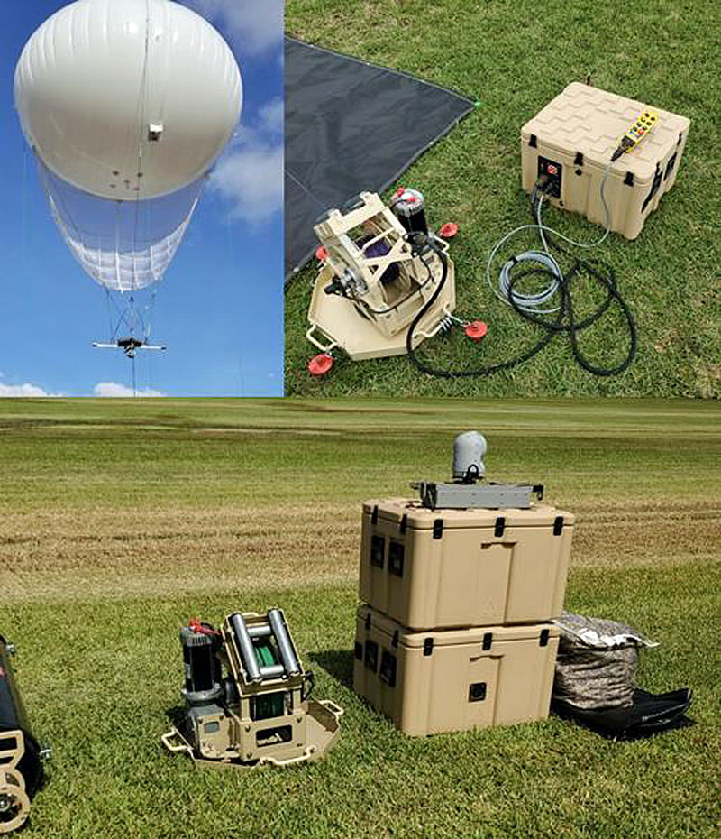 Drone Aviation’s new ultra-tactical WASP Lite aerostat system is easily transportable and deployable from a series of ruggedized cases.