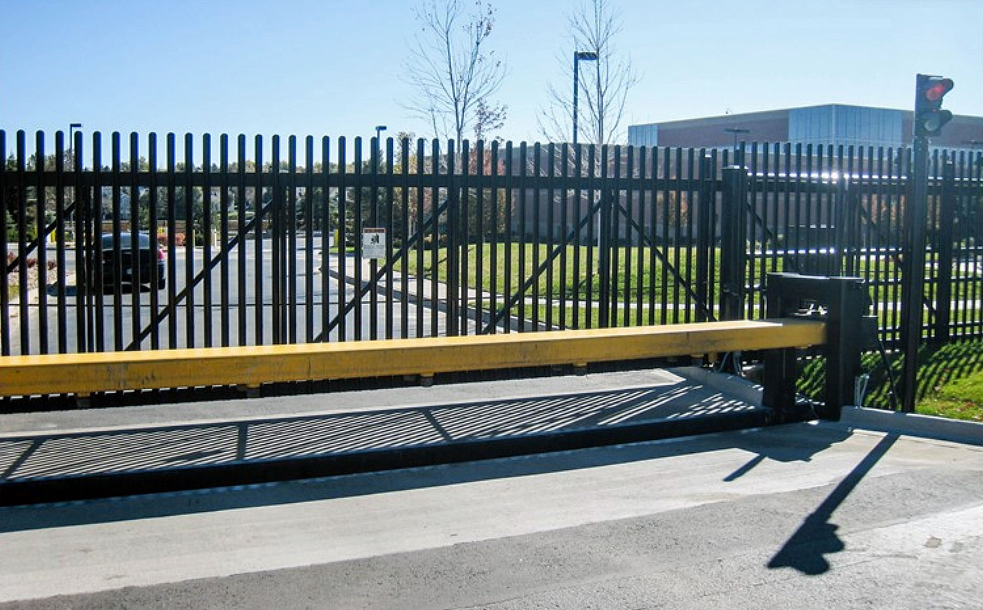 Patriot rising beam barriers offer the highest level of protection for entry control access. Traversing a maximum distance of 24', the Patriot beam barrier blocks entire roadways from any potential threat or unauthorized vehicle