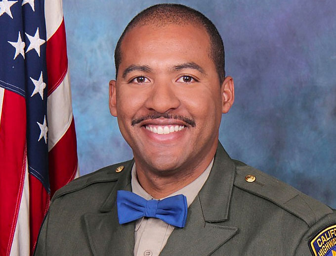 CHP Officer Andre Moye, Jr., 34, was filling out paperwork to impound the vehicle when Luther, who was not restrained, pulled out a rifle and began shooting. Moye had been with the CHP for about three years and was a motorcycle officer for roughly a year before he was killed. (Courtesy of the California Highway Patrol)