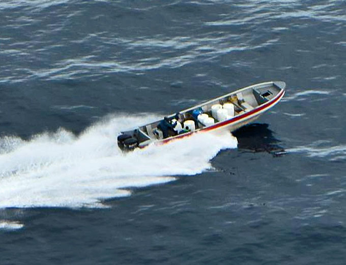 A 25-foot twin engine go-fast vessel immediately fled the area, after the occupants spotted the AMO aircraft. (Courtesy of CBP)