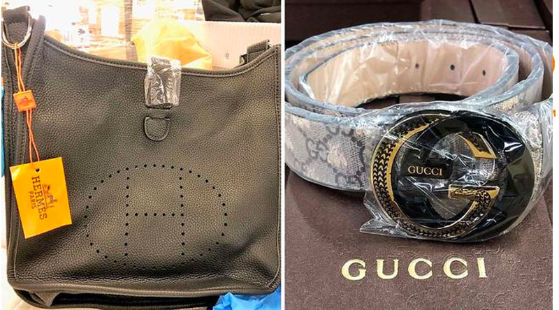 Seized items included 230 counterfeit Hermes handbags, and 1,242 counterfeit Gucci belts. (Courtesy of the CBP)