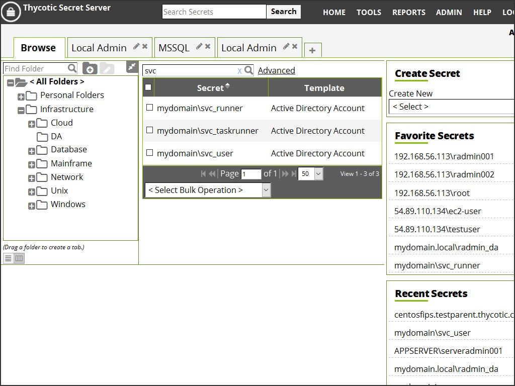 Secret Server’s Dashboard search feature helps IT admins organize credentials and find them quickly and easily.
