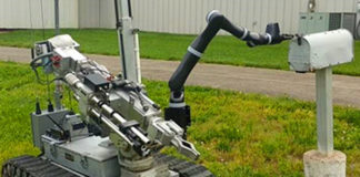 DHS S&T has developed a new accessory arm as part of the Upgrade Explosives Ordnance Disposal Robot Project, a joint venture between S&T, Israel’s Ministry of Public Security (MOPS) and the Israel National Police Bomb Disposal Division (INPBDD). (Courtesy of DHS S&T)
