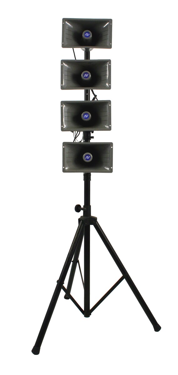 The AmpliVox SW664 Mobile Horn Array PA System is a 50-watt, totally wireless, highly intelligible, lightweight vertical loudspeaker system for general PA applications in areas that are not equipped with a PA system.