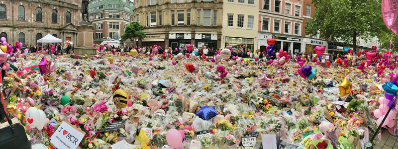 On 22 May 2017, an Islamist extremist suicide bomber detonated a shrapnel-laden homemade explosive as people were leaving the Manchester Arena following a concert by US singer Ariana Grande. Twenty-three people died, including the attacker, and 139 were wounded, more than half of them children. (Courtesy of Wikipedia)