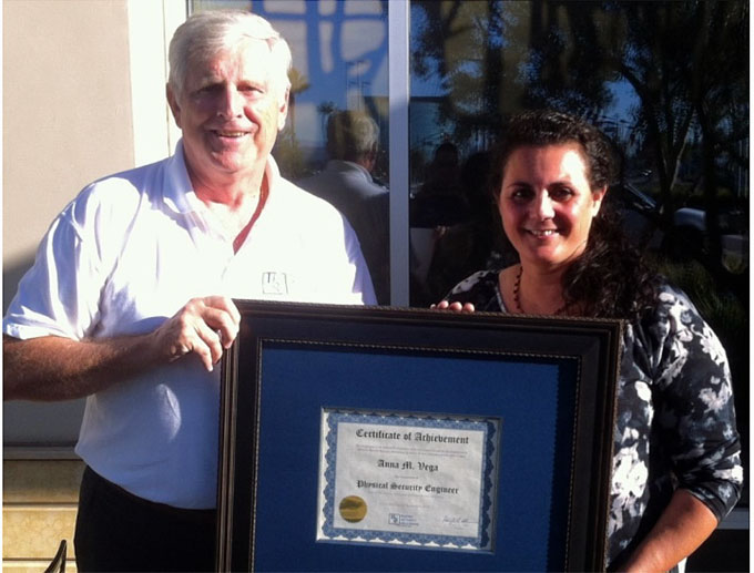 Anna V., first female to achieve Physical Security Engineer (PSE) designation. Haines Security Solutions