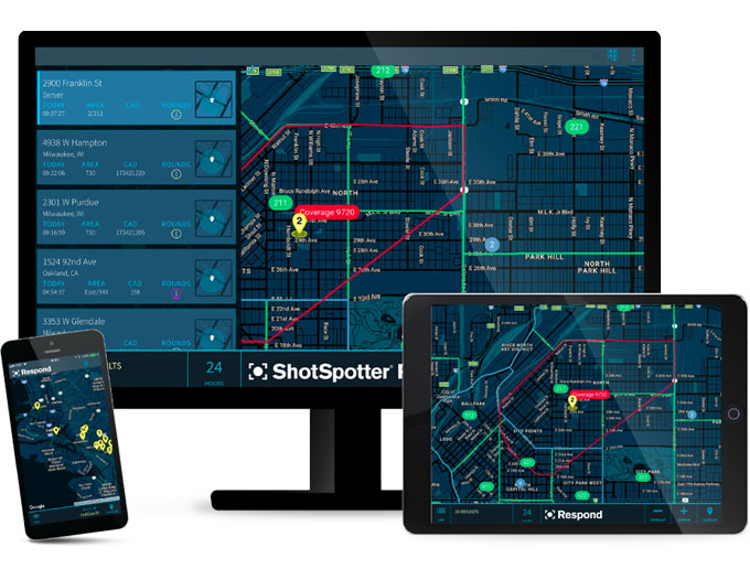 ShotSpotter gunshot alerts are delivered real-time to your mobile device so you can respond safely and with confidence. ShotSpotter provides the nearest street address to self-dispatch when the situation warrants; gunshot audio to gain situational awareness, and; precise location of the gunshot to search for evidence.
