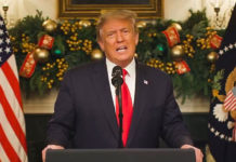 "Congress found plenty of money for foreign countries, lobbyists and special interests while sending the bare minimum to the American people who need it," said President Donald J Trump on Tuesday night. (Courtesy of Twitter and YouTube)