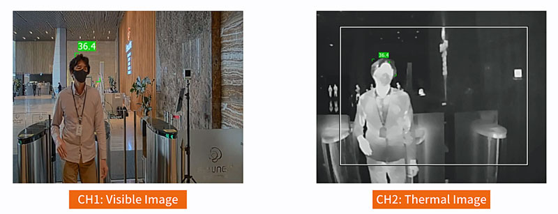 TNM-3620TDY provides ‘Visible Image’ and ‘Thermal Image’ simultaneously, allowing users to effectively monitor the objects in an intuitive interface. (Courtesy of Hanwha Techwin)