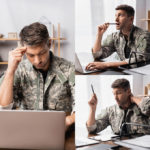 Collage,Of,Military,Man,In,Uniform,Holding,Pen,While,Thinking