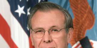 Bush administration officials Condoleezza Rice and John Bolton were among those who mourned Donald Henry Rumsfeld (July 9, 1932 – June 29, 2021) (Courtesy of Wikipedia)