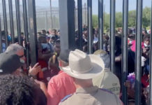 The majority of migrants attempting to get through the gate were men, according to a video recording posted to Twitter amid the commotion. A Border Patrol spokesman from the Del Rio region told The Post that the disorderly incident was brief and the rest of the encounter peaceful despite the early crush to get through the fence. (Courtesy of Twitter and YouTube)